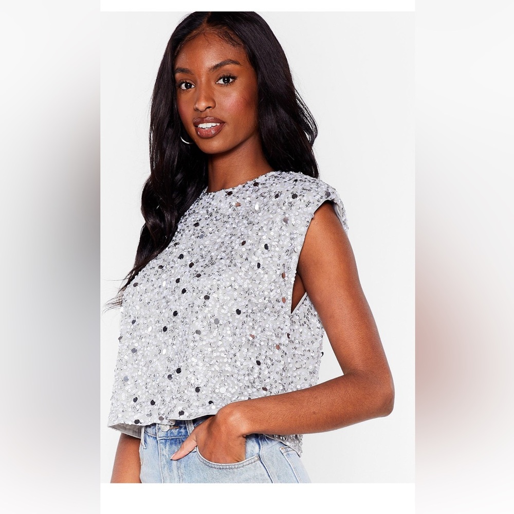 Nasty gal Sequin Shoulder Padded Crop Top. Size 4. Worn once. Eras Tour Approved